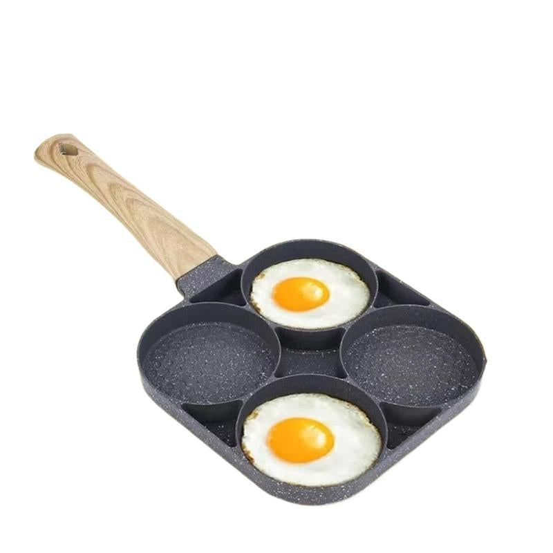 Non-Stick 4-Hole Star Egg Pan Cookware, Granite-Style Pancake Skillet with Wooden Handle, Small Frying Pan for Eggs, Omelets, Toast, Pancakes, Crepes, Sandwiches, Breakfast, Easy Clean, Kitchen Gadget, Multifunctional, Birthday Gift