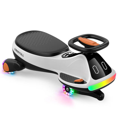Umatoll 12V Electric Wiggle Car with Digital Display Screen, Pedal & RGBIC LED Lights, Ride on Toys, Bluetooth, Birthday Gifts