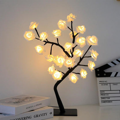 Rose Flower Design Tree Night Light, USB Powered Table Lamp, Versatile Indoor Room Lights for Bedroom, Holiday Decorative Lights, Perfect Valentine'S Day Gift & Home Decor, Nightlight for Bedroom