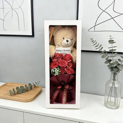 Preserved Rose Bouquet Flowers with Teddy Bear - Celebration, Anniversary, Birthday, Flower Arrangement, Flower Gift, Everlasting Rose, Flowers, for Women,Gift Mother'S Day, Gift Boxes