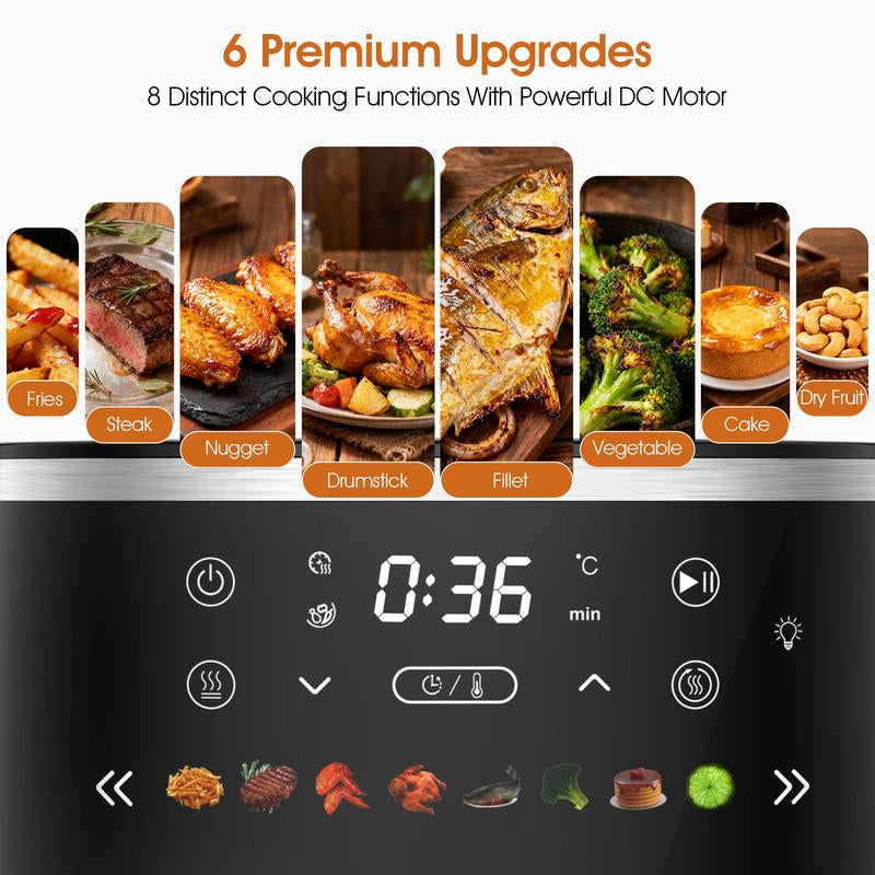 6QT Digital Air Fryer with Visible Window 8 Preset Functions Adjustable Temperature Timer 1550W Power for Crispy Fries Chicken & More Ideal Christmas Gift for Home Kitchen Appliances Multifunction