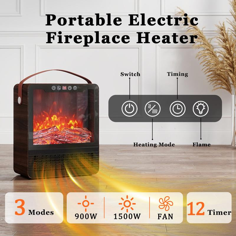 【HAPPY New Year 】TMWINGS Mini Electric Fireplace Space Heater 1500W with Realistic 3D Flame Remote Control Adjustable Thermostat 12H Timer 2 Heat Settings Fan-Only Mode Tip-Over & Overheat Protection Portable Indoor Heater for Bedroom Living Room Office