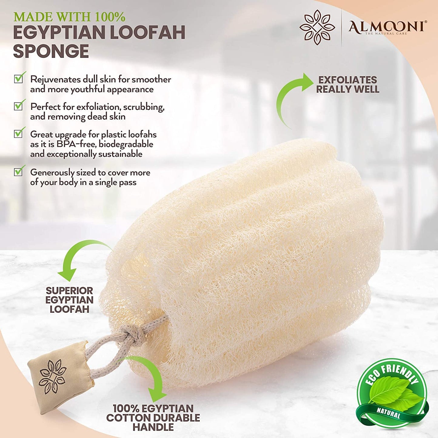 Natural Egyptian Loofah Body Scrubber Set - 3 Count Exfoliating Sponge for Ultimate Clean, Perfect for Men and Women