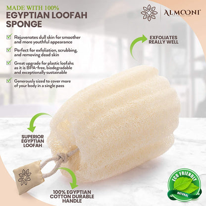Natural Egyptian Loofah Body Scrubber Set - 3 Count Exfoliating Sponge for Ultimate Clean, Perfect for Men and Women