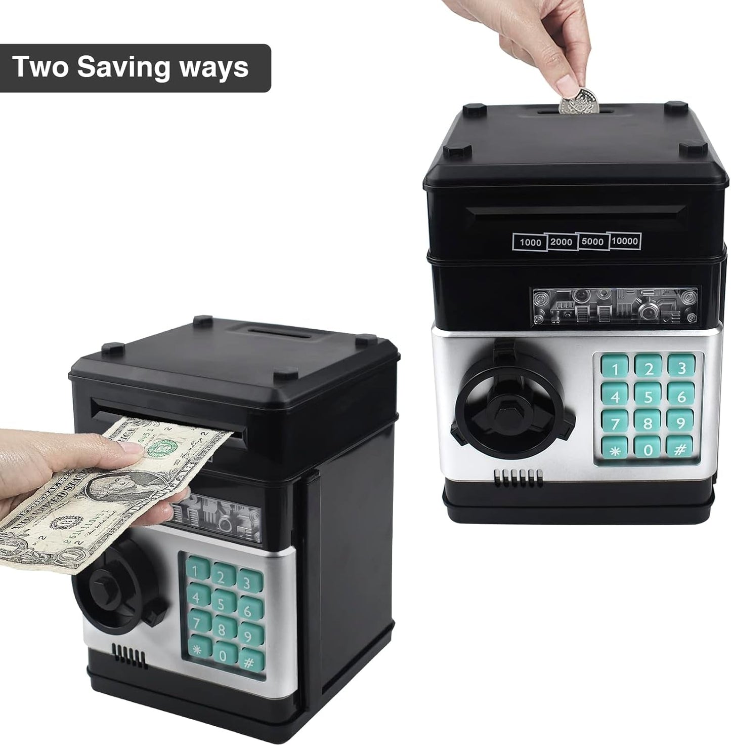 HUSAN Piggy Bank for Kids, Electronic Password Code Money Bank ATM Bank Box Coin Bank for Children Boys and Girls (Black)