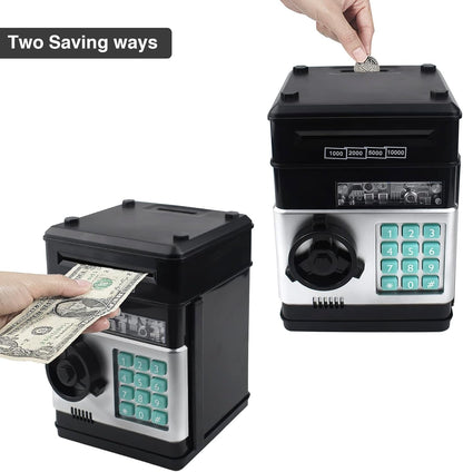 HUSAN Piggy Bank for Kids, Electronic Password Code Money Bank ATM Bank Box Coin Bank for Children Boys and Girls (Black)