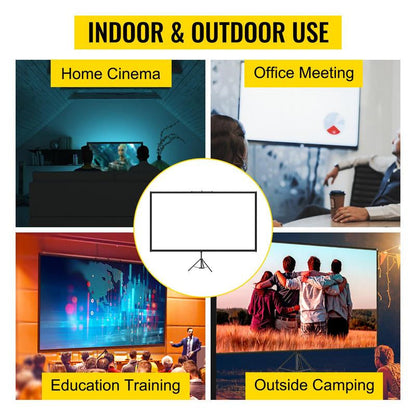 VEVOR Tripod Projector Screen with Stand 100Inch 16:9 4K HD Projection Screen Stand Wrinkle-Free Height Adjustable Portable Screen for Projector Indoor & Outdoor for Movie, , Home Cinema, Gaming, Office