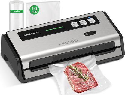 FRESKO Vacuum Sealer Machine with Automatic Bag Detection, 0.2-Inch Widened Heating Strip, Compact Food Sealer, Easy to Use, Starter Kit