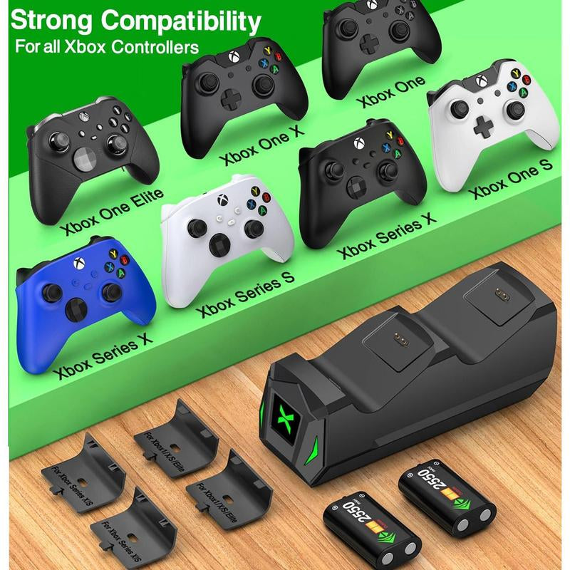 Ultimate BEBONCOOL Xbox Controller Charger Station - Dual Dock with 2 Rechargeable 2550mAh Battery Packs & 4 Stylish Covers for Xbox One/Series X|S Controllers