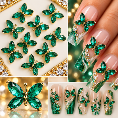 Queen - Nail Charms 10pc - #316 Gold Blue Crystal Winged
