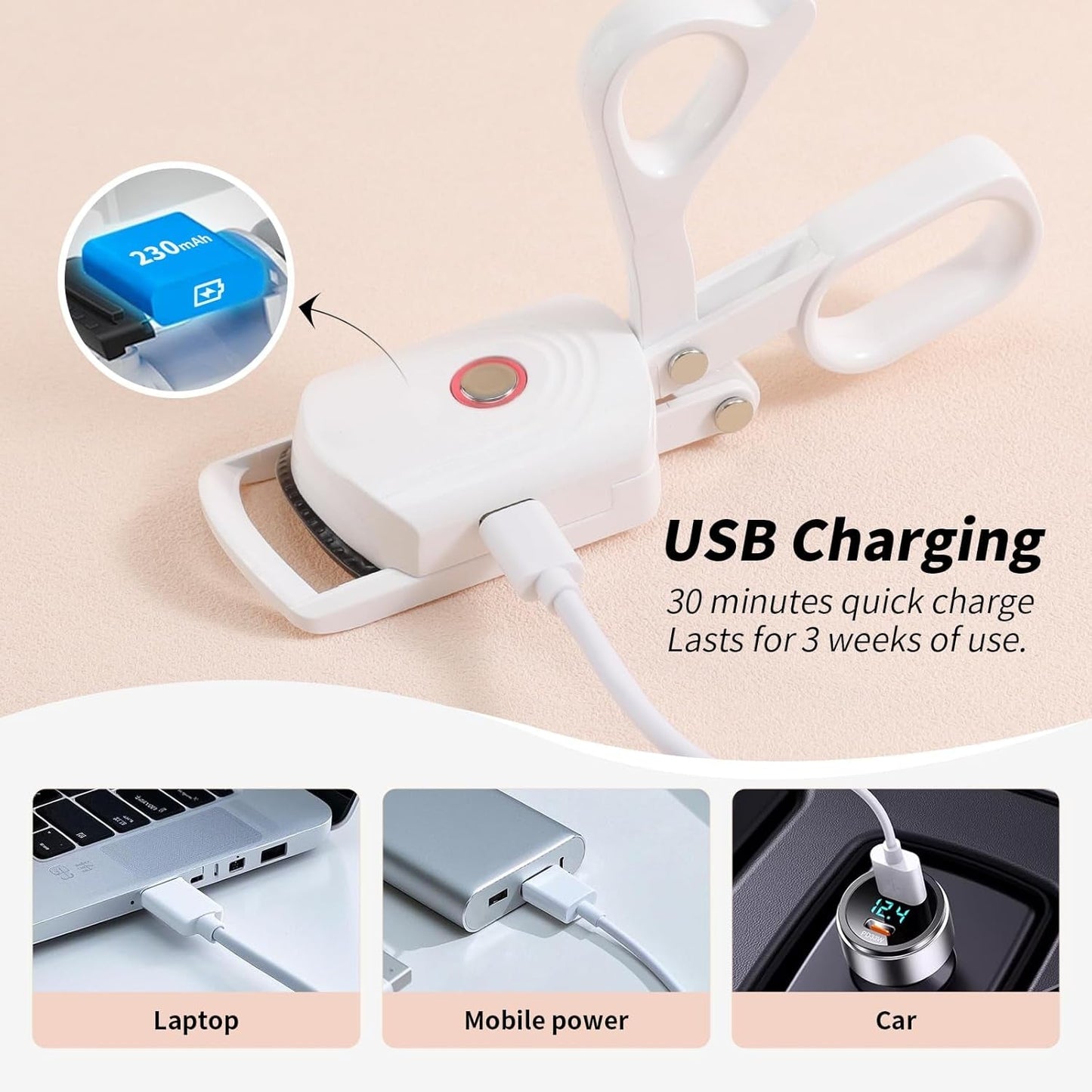 Docolor Heated Eyelash Curler Fast Heat up within 10S, 24 Hours Long Lasting Electric Eyelash Curler 3 Temperature Modes with USB Rechargeable Safe Lash Curler Quick Natural Curling Eye Lashes