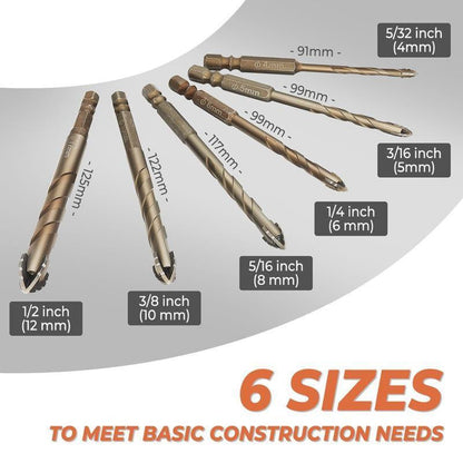 7 Count Masonry Drill Bit Set with Industrial Carbide Tip, Sawtooth Eccentric Design, Ideal for Drilling Tiles, Ceramics, Glass, Marble, Concrete, Stainless Steel.