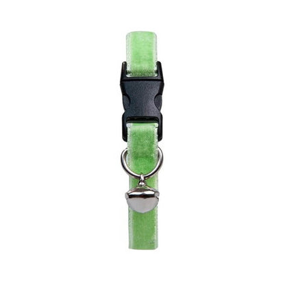 Dalis Velvet Cat Collar with Bell Safety Buckle Green 22-30 cm