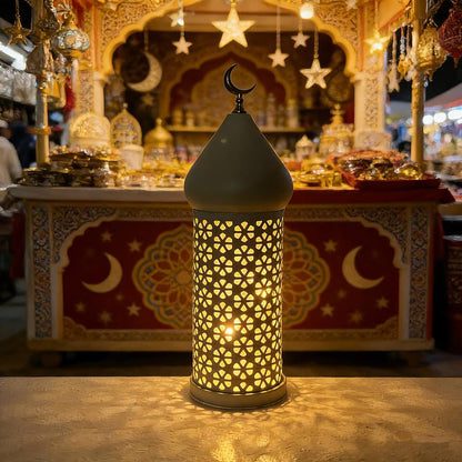 Metal Light Transparent Glass Moroccan Style Hanging Lanterns Creative Wedding Home Tabletop Decoration Birdcage Lantern Candle Holders for Ramadan Decorations,Small 3.86In X 12.4In