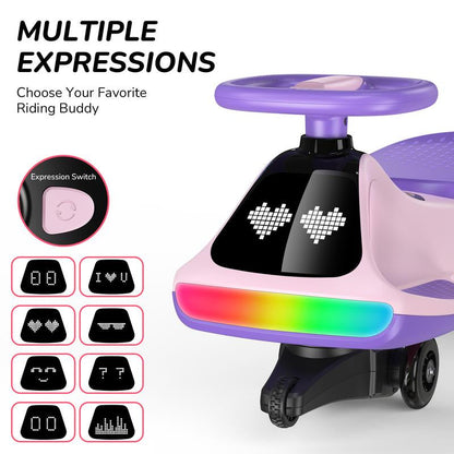 Umatoll 12V Electric Wiggle Car with Digital Display Screen, Pedal & RGBIC LED Lights, Ride on Toys, Bluetooth, Birthday Gifts