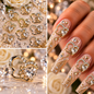 Queen - Nail Charms 10pc - #090 Gold "Love" White Crystal Hearts