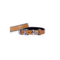 Doggie Bone Print Leather Dog Collar M Camel