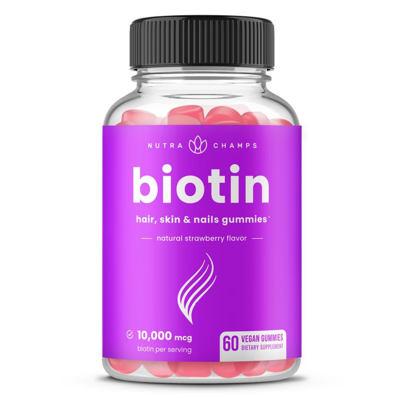 Nutrachamps Biotin Gummies 10,000 Mcg for Hair Skin & Nails Natural Strawberry Flavor US Made