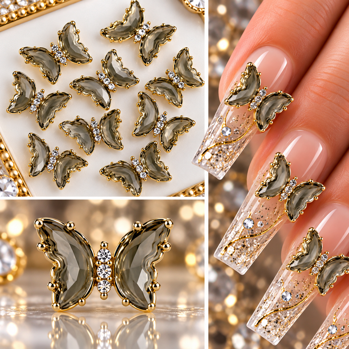Queen - Nail Charms 10pc - #320 Gold Black Butterflies