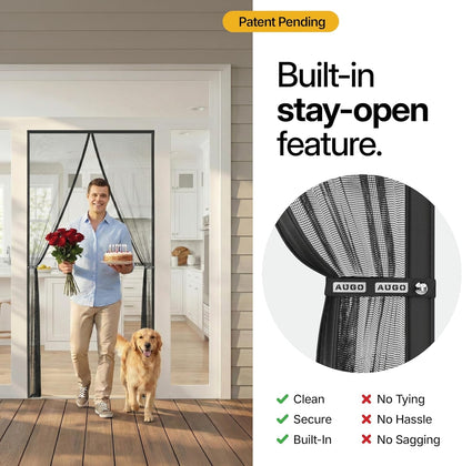 AUGO Heavy Duty Magnetic Screen Door - Self-Sealing Mesh for Ultimate Bug Protection - Ideal for Kids and Pets - 38" x 83" with Innovative Stay Open Feature