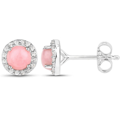 1.36 ct Genuine Pink Opal and White Topaz .925 Sterling Silver Earrings