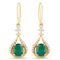 0.70 ct Genuine Zambian Emerald and White Diamond 14K Yellow Gold Earrings