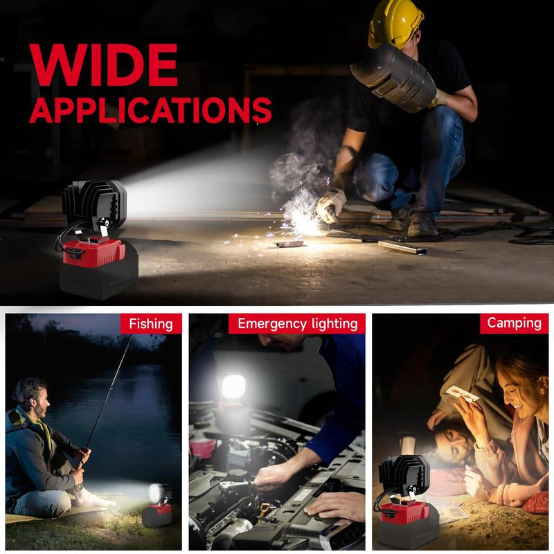 Azocek 18V Cordless LED Work Light – 40W 6000LM Milwaukee Battery Compatible, Adjustable Floodlight for Camping, Construction, Auto Repair & Outdoor Use