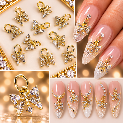 Queen - Nail Charms 10pc - #296 Gold Mini Crystal Filled Butterflies with Ring