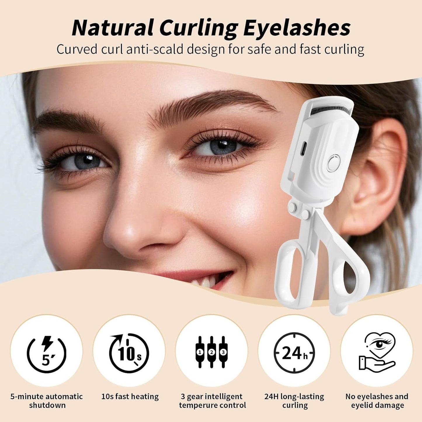 Docolor Heated Eyelash Curler Fast Heat up within 10S, 24 Hours Long Lasting Electric Eyelash Curler 3 Temperature Modes with USB Rechargeable Safe Lash Curler Quick Natural Curling Eye Lashes