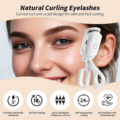 Docolor Heated Eyelash Curler Fast Heat up within 10S, 24 Hours Long Lasting Electric Eyelash Curler 3 Temperature Modes with USB Rechargeable Safe Lash Curler Quick Natural Curling Eye Lashes