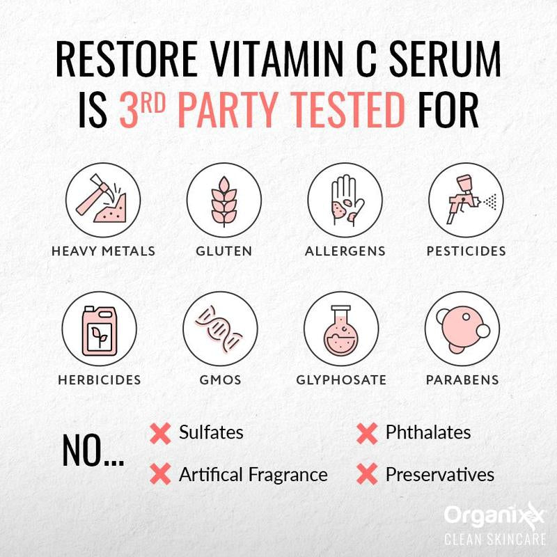 ORGANIXX Restore Vitamin C Serum with Hyaluronic Acid & Organic Vitamin E for Brighter & Smoother Skin 30Ml