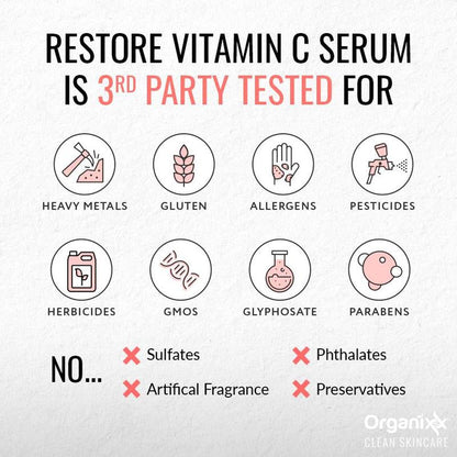 ORGANIXX Restore Vitamin C Serum with Hyaluronic Acid & Organic Vitamin E for Brighter & Smoother Skin 30Ml