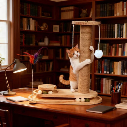 Interactive Cat Toy Set, Durable Vertical Scratcher, Scratching Post & Rolling Ball Design, Perfect for Playful Cats, Enhances Mental Stimulation