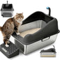 【For Big Cats】Extra Large Stainless Steel Cat Litter Box with Lid XL Enclosed Metal Litter Box for Large Cats, Features High Sidewalls, Removable Cover, Leak-Proof, Non-Stick, Easy to Clean, Beige Color