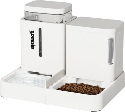 ZOMISIA Automatic Cat Feeder and Water Dispenser Set, 2 in 1 Gravity Cat Food Dispenser with 180 Degree Rotatable, Pet Self Feeding Large Capacity for Small Dogs Puppy Kitten, Black, 0.8 Gallon X 2