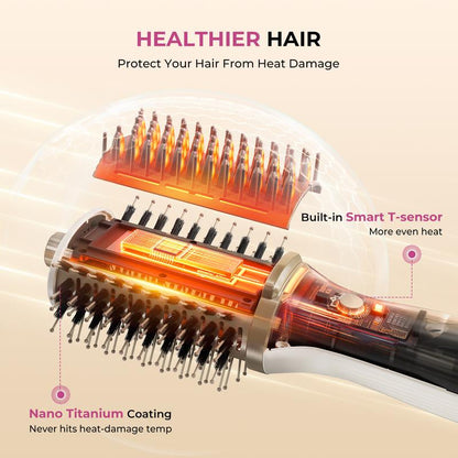 GOMYTH V1 Upgraded 4-In-1 Blow Dryer Brush with Heated Comb - Volumizer Hair Dryer Brush for Hair Drying & Styling, Salon Blowouts, Frizz-Free Shiny Hair, Reduced Heat Damage, Suitable for All Hair Types
