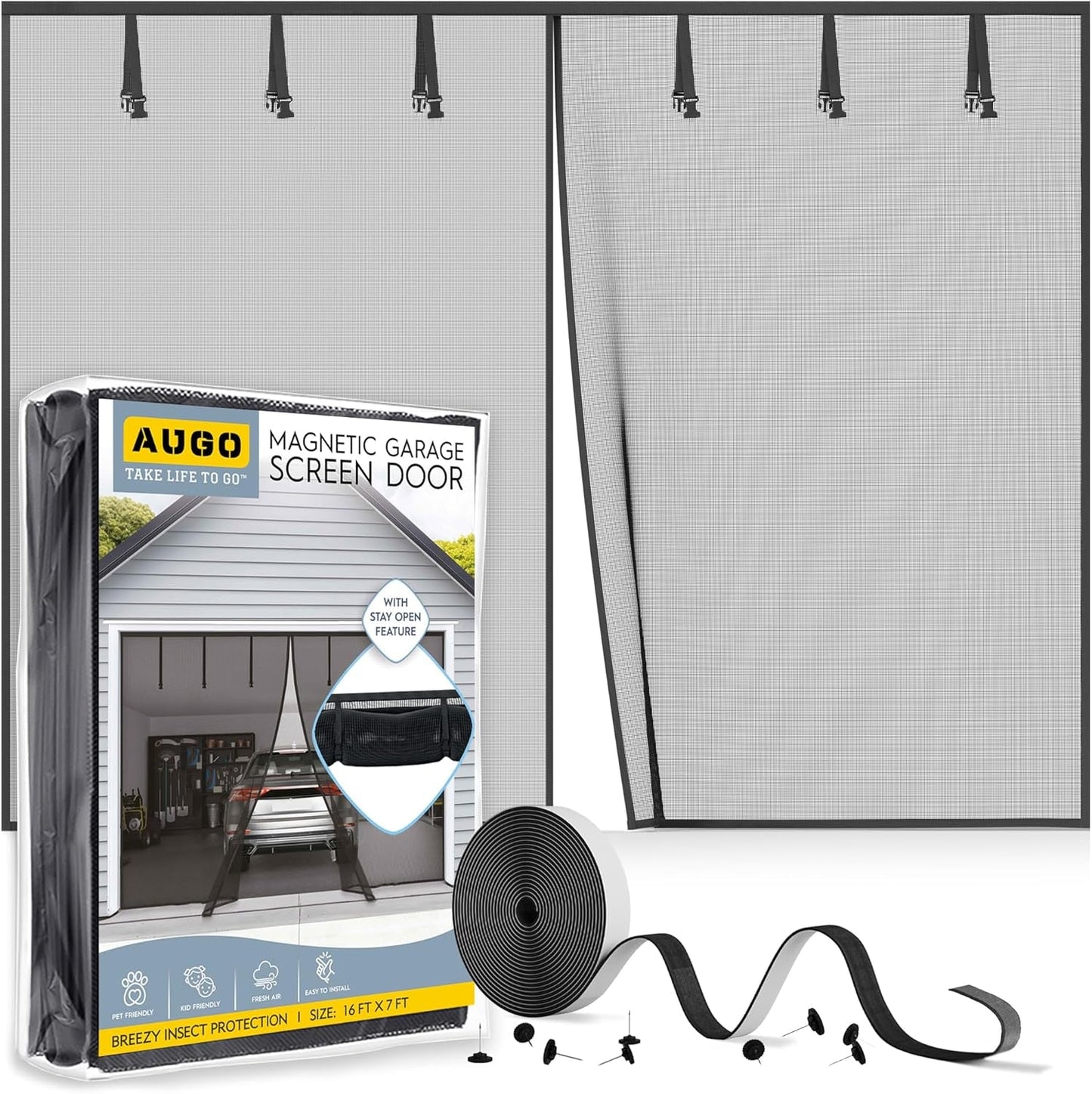 AUGO Heavy Duty Magnetic Screen Door - Self-Sealing Mesh for Ultimate Bug Protection - Ideal for Kids and Pets - 38" x 83" with Innovative Stay Open Feature
