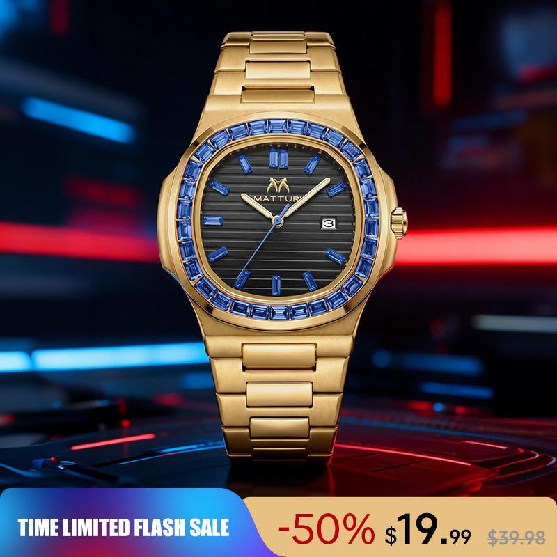 Brand Counter Authentic Premium Boutique Luxury Square Wristwatch – Rainbow Crystal Accents | High‑End Men’S Timepiece with Diamond Mirror Finish | Versatile Casual & Business Look | Ideal Gift for Him | Stylish Wristwatch with Date Function
