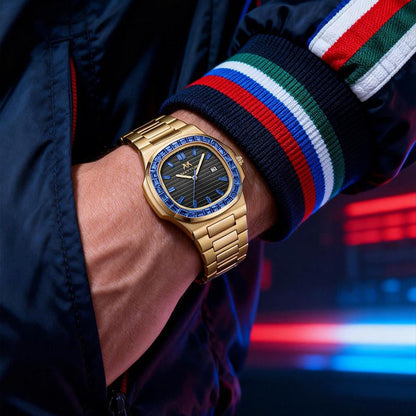 Brand Counter Authentic Premium Boutique Luxury Square Wristwatch – Rainbow Crystal Accents | High‑End Men’S Timepiece with Diamond Mirror Finish | Versatile Casual & Business Look | Ideal Gift for Him | Stylish Wristwatch with Date Function