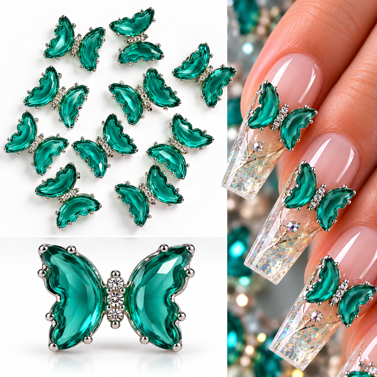 Queen - Nail Charms 10pc - #327 Silver Cyan Butterflies