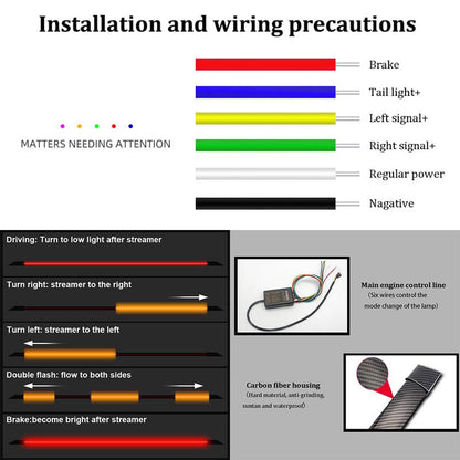 47-51In Dynamic White Yellow Carbon Fiber LED Spoiler Light Car Trunk Spoiler Roof Lip Kit Car Rear Spoiler Light Strip 12V