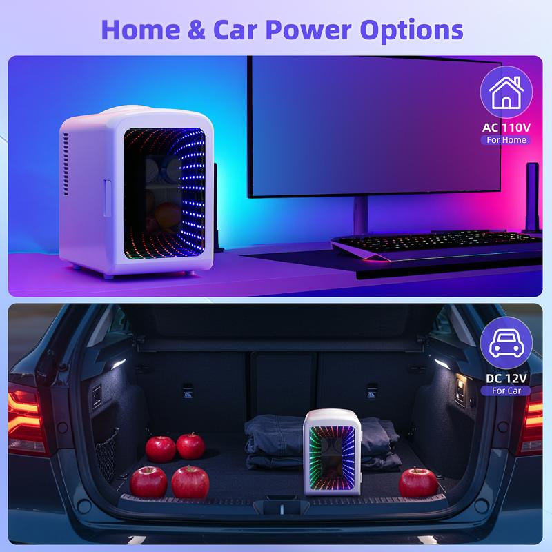 Antarctic Star 4L Mini Compact Refrigerator with Gaming Light: 6-Can Portable Cooler for Bedroom, Car, Office, Dorm - Cosmetics, Beverage & Food Storage (Black)