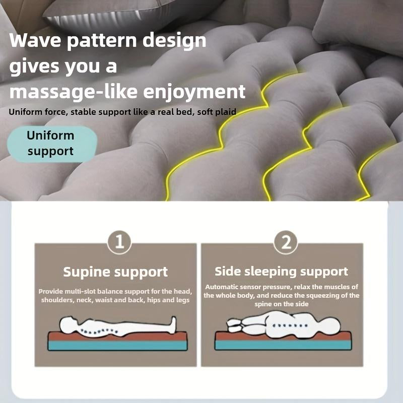 Car Backseat Air Mattress Inflatable Travel Bed for SUV Sedan Holiday Road Trip Sleeping Pad Comfortable Rest for Kids Pets Soft Flocking Wavy Support