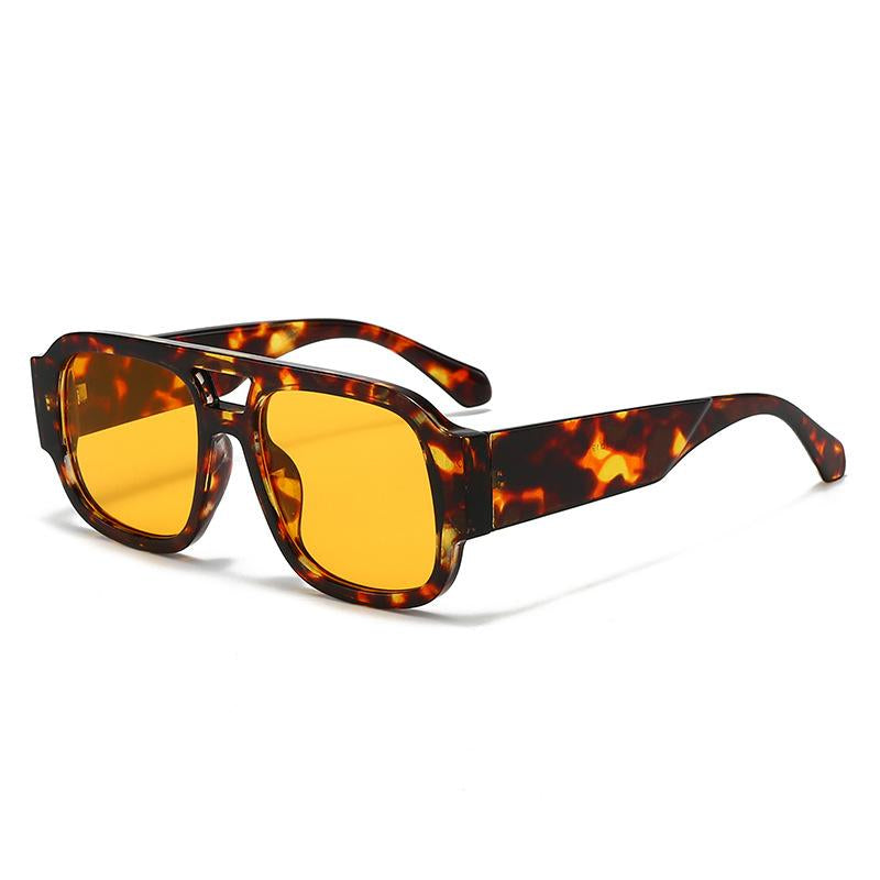 Retro Pilot Sunglasses for Men Women Double Bridge Aviation Square Sunglasses 70S Fashion Classic Sun Glasses Vintage Shades UV400 Protection
