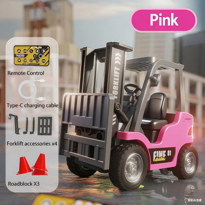 Hotfree 1/64 Mini RC Forklift, Remote Control Excavator, 11 Channel 2 Mode 2.4Ghz Remote Control Alloy Construction Vehicles Set with USB-C Rechargeable, 2 in 1 Transformable Lift Fork & Hook, Birthday Christmas Gift for Kids Adults Boys and Girls