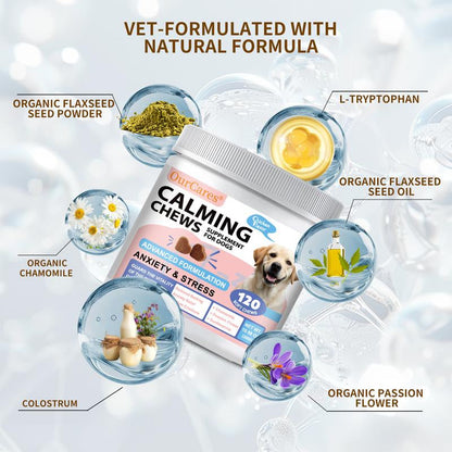 Ourcares Calming Chews for Dogs | 120 Soft Chews, Chicken Flavorrelieves Separation Anxiety, Reduces Stress & Destructive Behavior, Aids Sleep & Training