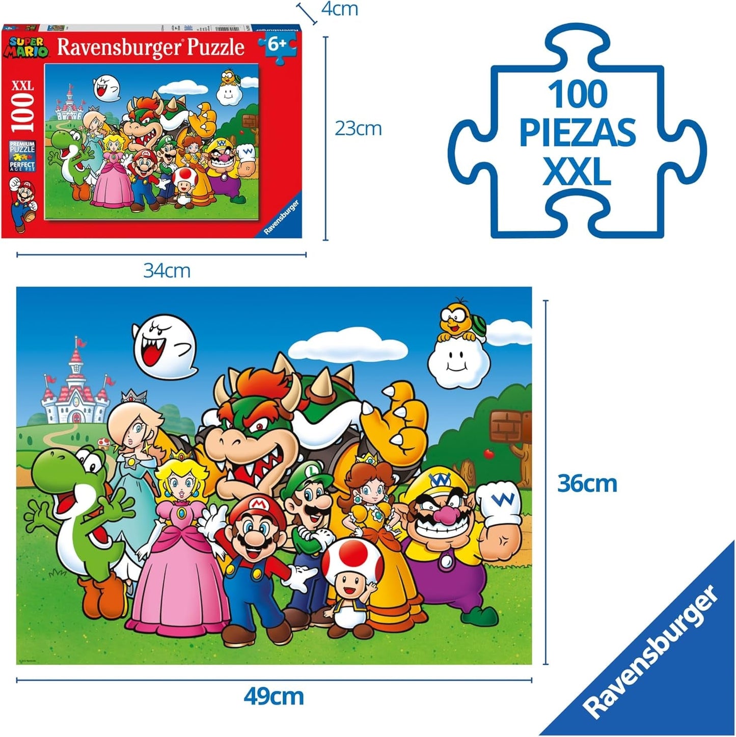 Ravensburger Super Mario - 100 Piece Jigsaw Puzzles for Kids Age 6 Years up - Extra Large Pieces