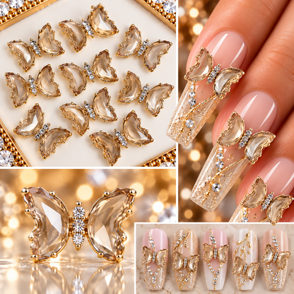 Queen - Nail Charms 10pc - #323 Silver Orange Butterflies