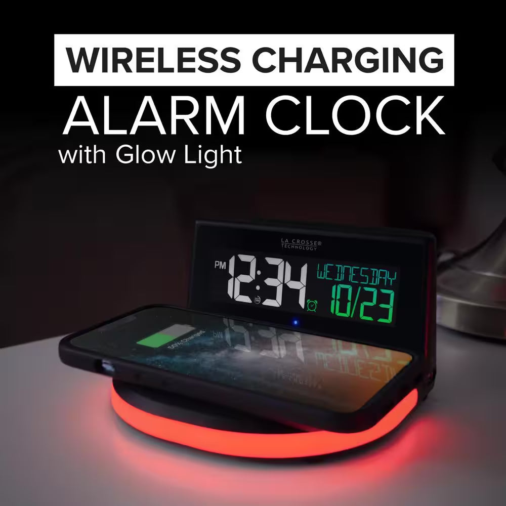 Qi-Certified Wireless Charging Alarm Clock with Glowing Light Base