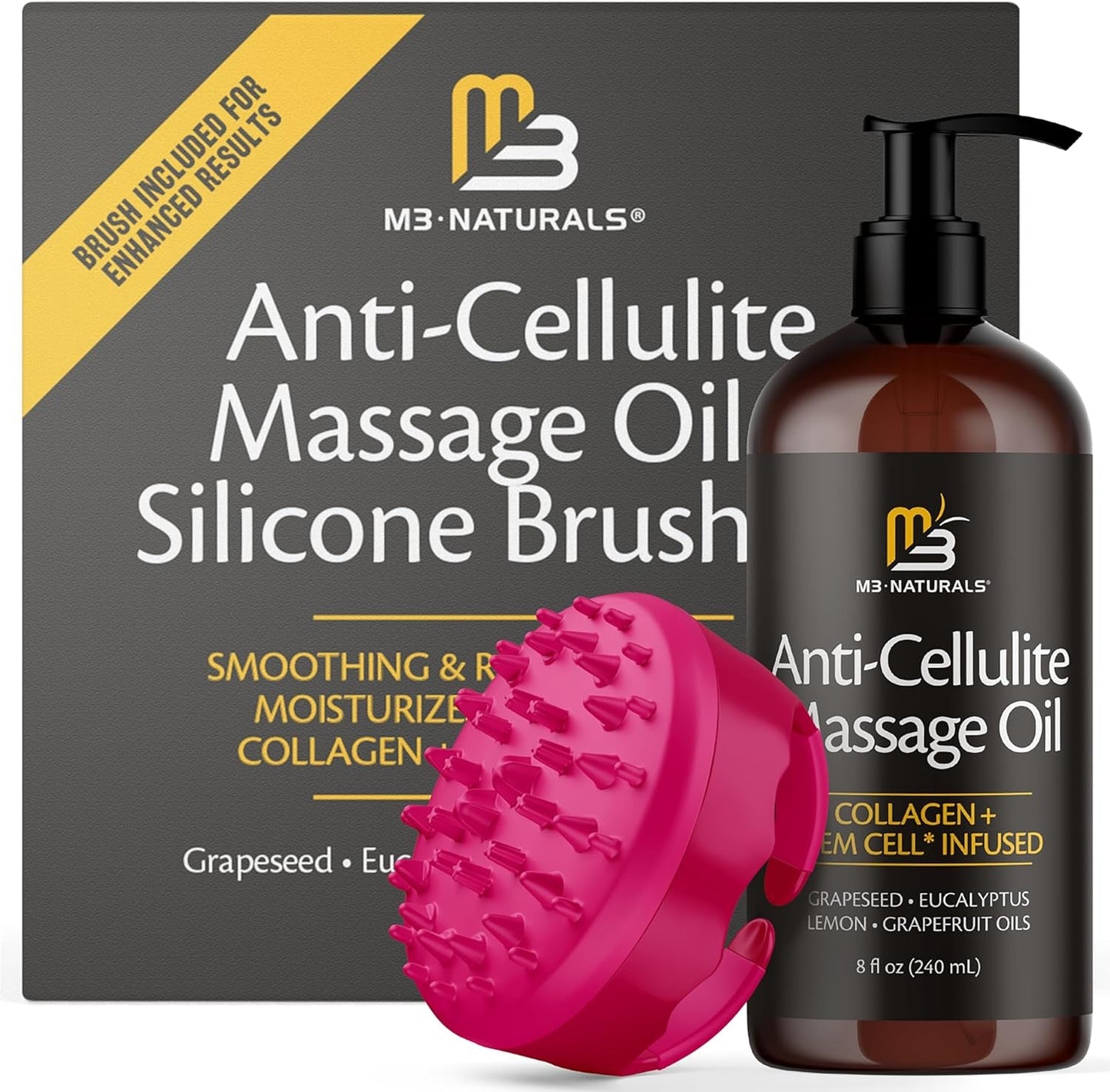 Firming Body Massage Oil with Collagen & Stem Cell – Helps Smooth the Appearance of Cellulite & Improve Skin Texture – Refreshing Aromatherapy Body Oil for Legs & Full Body – 16 Fl Oz